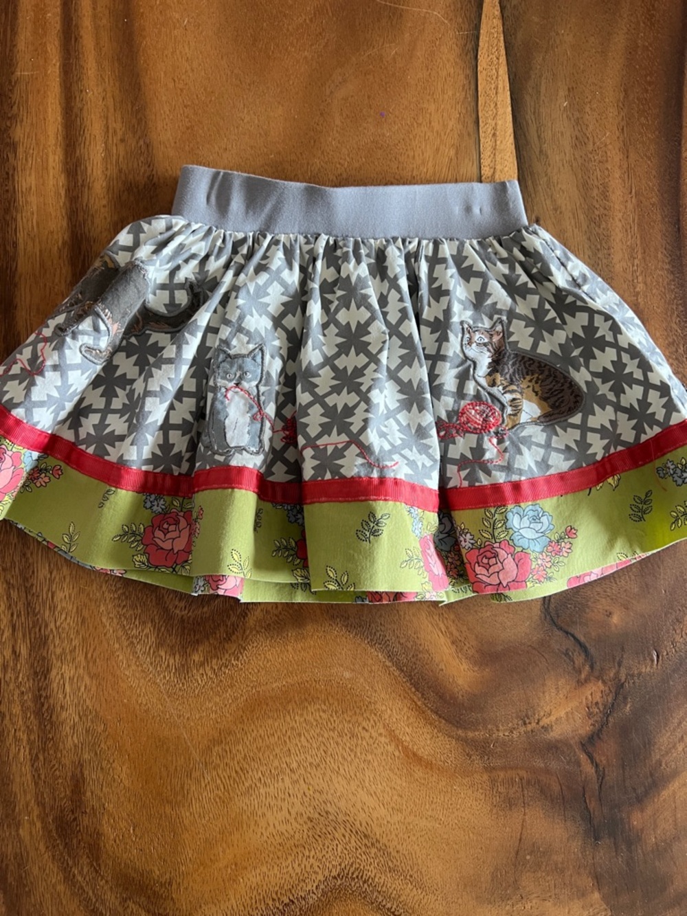 Matilda Jane Cat Print Skirt with Floral Hem